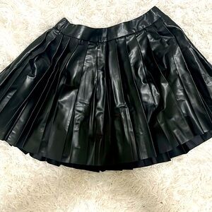 Black Leather Pleated Skirt